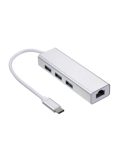 Buy Type C To 3-Port USB Hub With RJ45 Ethernet Port Adapter white in Egypt