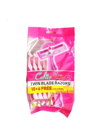 Buy 16-Piece Disposable Razors With Twin Blade Pink/Silver in Saudi Arabia