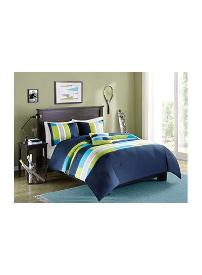 3 Piece Polyester Printed Comforter Set, Navy And White Twin Xl Bedding