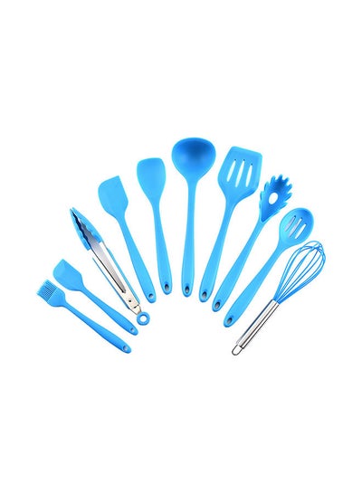 Buy 10-Piece Heat Resistant Non-Stick Spatula Set Blue/Silver in Saudi Arabia