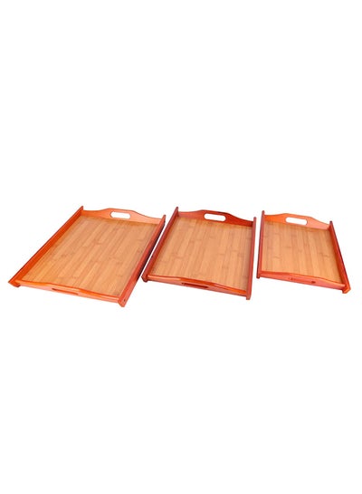 Buy 3-Piece Wooden Tray Set Brown 20x18centimeter in UAE