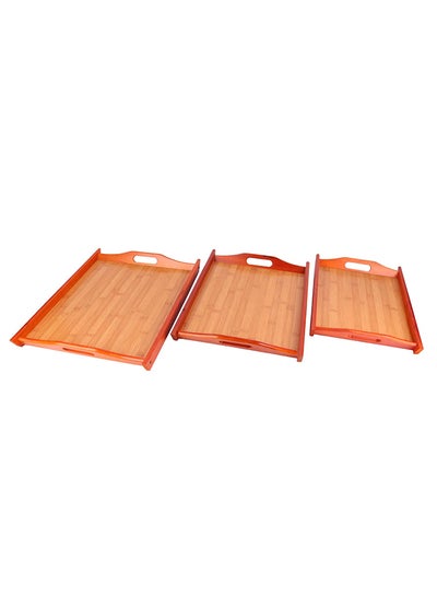 Buy 3-Piece Wooden Tray Set Brown 20x18centimeter in Saudi Arabia