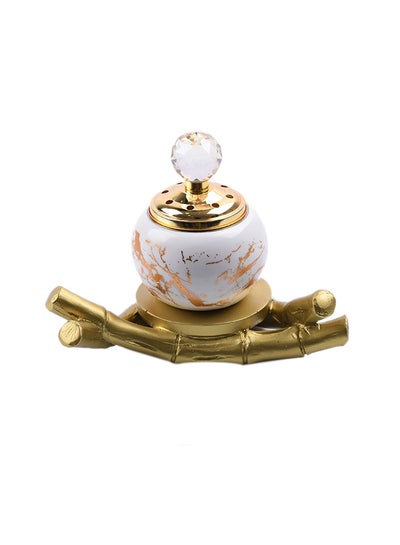 Buy Ceramic Incense Burner White/Gold 16x10x22cm in Saudi Arabia