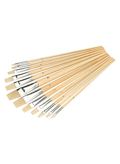 Buy 12-Piece Artist Flat Tip Paint Brush Set Beige/Silver in UAE