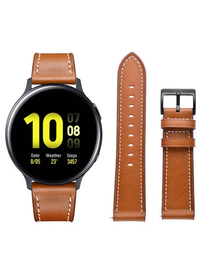 Buy Genuine Leather Replacement Band 20mm For Samsung Active 2 40/44mm Supreme Style Brown in UAE