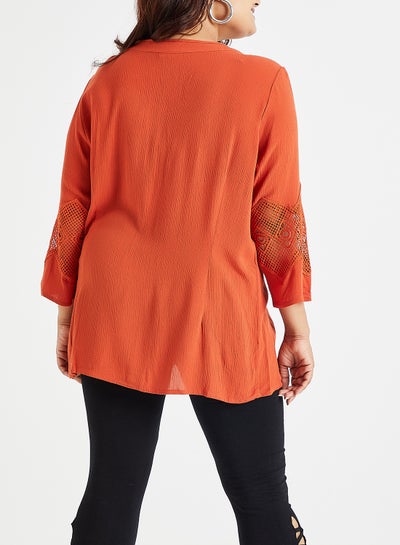 Buy Lace Sleeve Detailed Buttoned Top Orange in UAE