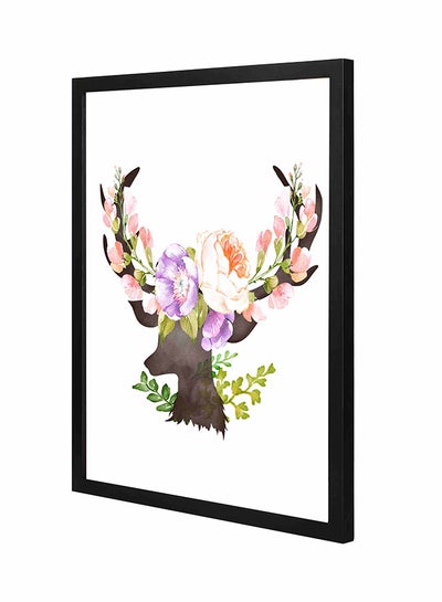 Buy Deer Decorated With Flowers Pan Wooden Frame Wall Art Painting Multicolour 43x53cm in Saudi Arabia