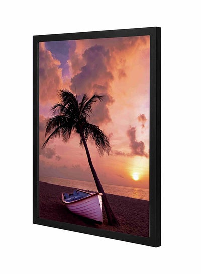 Buy Beach Boat Coast Wall Art Painting With Pan Wooden Frame Black/White 43x53cm in Saudi Arabia