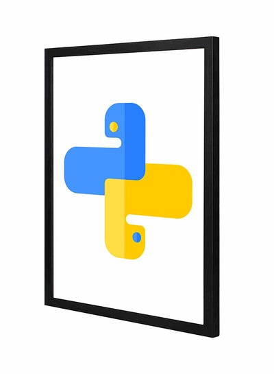 اشتري لوحة فنية لديكور الحائط بإطار خشبي غائر بتصميم شعار لغة البرمجة بايثون أسود/ أبيض 43x53سم في السعودية