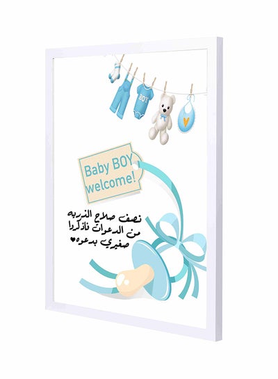 اشتري لوحة فنية جدارية بتصميم مزين بطبعة عبارة "Baby Boy Welcome" بإطار من خشب البان رمادي/أسود 43x53سنتيمتر في السعودية