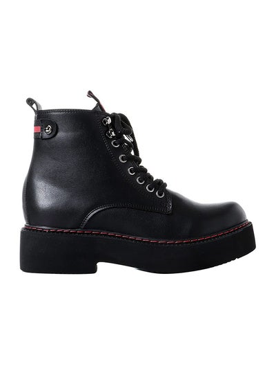 Buy Leather Lace Up Ankle Boot Black in Egypt