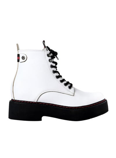 Buy Leather Lace Up Ankle Boot White in Egypt