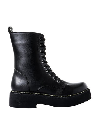 Buy Leather Lace Up Half Boot Black in Egypt