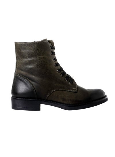Buy Leather Lace Up Ankle Boot Olive in Egypt