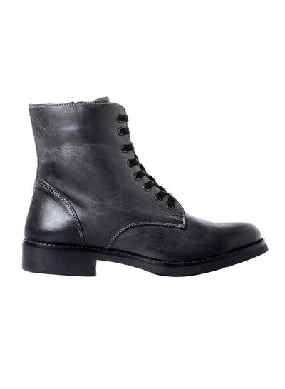 Buy Leather Lace Up Ankle Boot Dark Grey in Egypt