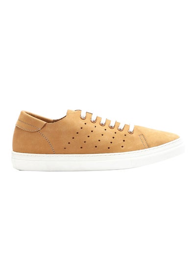 Buy Seude Lace Up Flat Sneaker Shoes Camel in Egypt