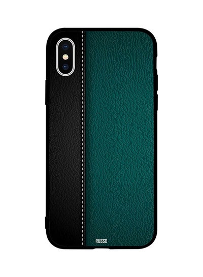 Buy Protective Case Cover For Apple iPhone XS Black and Green Leather Pattern in Egypt