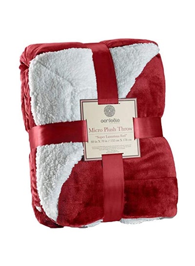 Buy Sherpa Micro Plush Throw Rich Burgundy Red/White 50x60inch in UAE