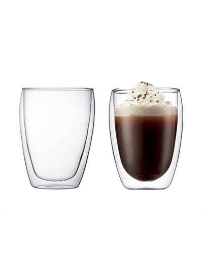 Buy 2-Piece Double Wall Glass Tumbler Clear 350ml in UAE