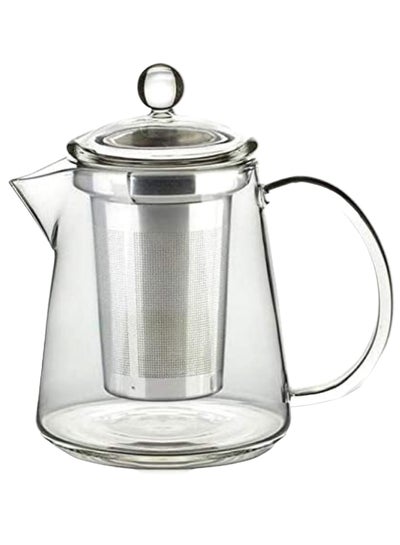 Buy Borosilicate Glass Teapot Strainer And Lid Clear/Silver 550ml in Saudi Arabia