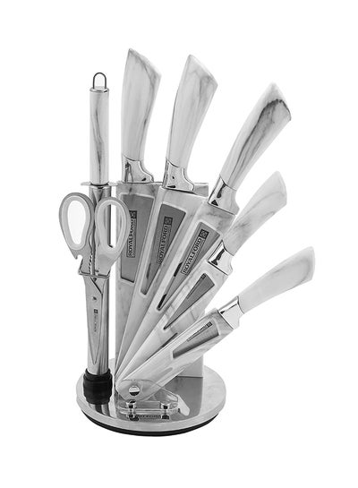 Buy 8-Piece Knife Set With Rotating Base Stand Silver/Clear in UAE