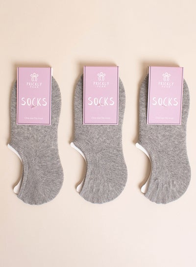 Buy Pack Of 3 Basic No Show Non Slip Ankle Socks Grey in UAE