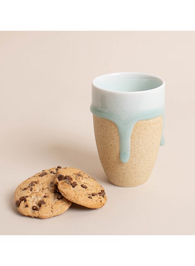 Buy Ceramic Coffee Cup With Glazed Detail Blue/Beige in UAE