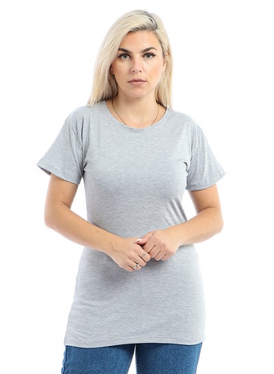 Buy Heather Slip On Round Neck Basic T-Shirt Grey in Egypt