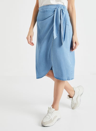 Buy Wrap Front Skirt Blue in UAE