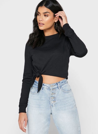 Buy Side Tie Crop Sweatshirt Black in Saudi Arabia