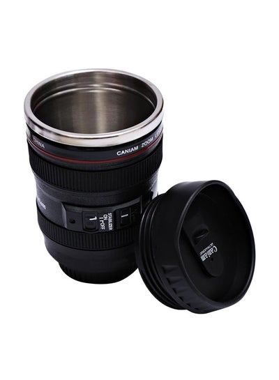 Buy Camera Lens Style Coffee Mug With Cover Black 13 x 8 x 8cm in Egypt