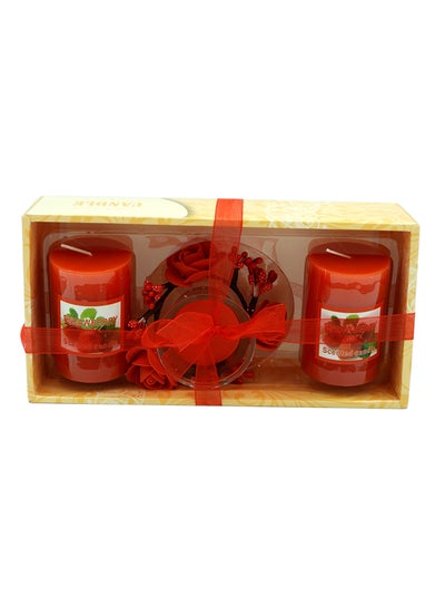 اشتري 3-Piece Scented Candle With Holder Set Red في الامارات