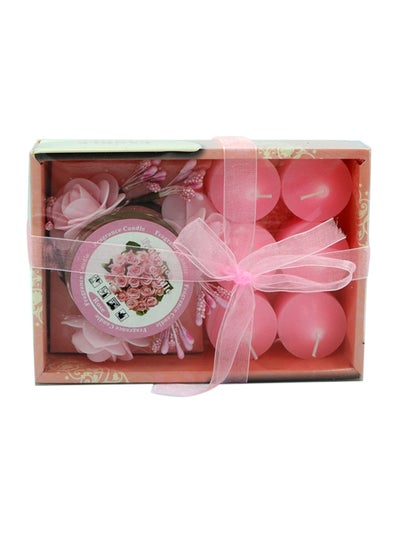 Buy 6 Rose Scented Tealight Candles With Holder Set Pink in UAE