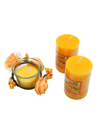 اشتري 3-Piece Scented Candle With Holder Set برتقالي 23x11سنتيمتر في الامارات