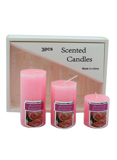 Buy 3-Piece Rose Scented Candles Pink 16.5x12.5centimeter in UAE