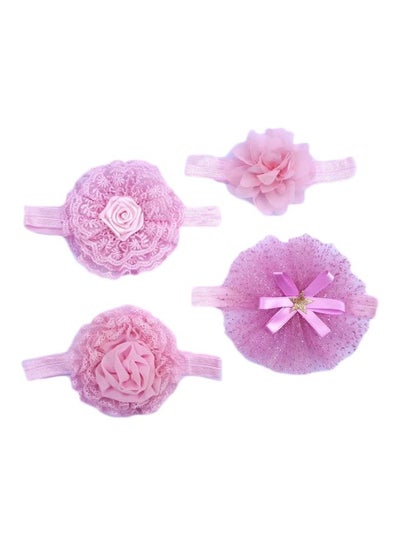 Buy 4-Piece Floral Designed Elastic Headband Set Pink in UAE