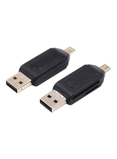 اشتري جهاز قراءة البطاقات 2 في 1 يسهل التنقل به مزود بمنفذ مايكرو USB يناسب جميع الأجهزة  أسود في الامارات