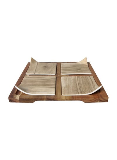 Buy 5-Piece Serving Platter With Dish Wood 24.5x24.5x4centimeter in UAE