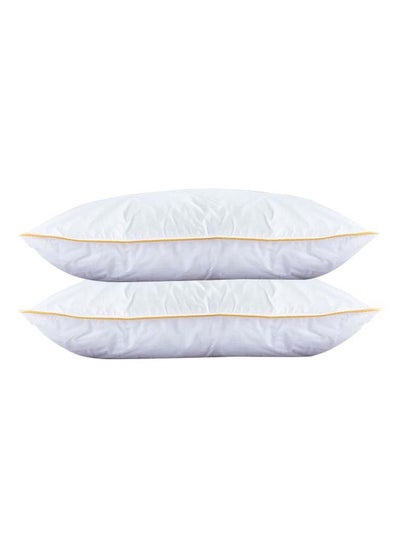 Buy 2 Pieces Prime Hotel Pillow with Golden Line Microfiber White/Gold 140x50cm in Saudi Arabia