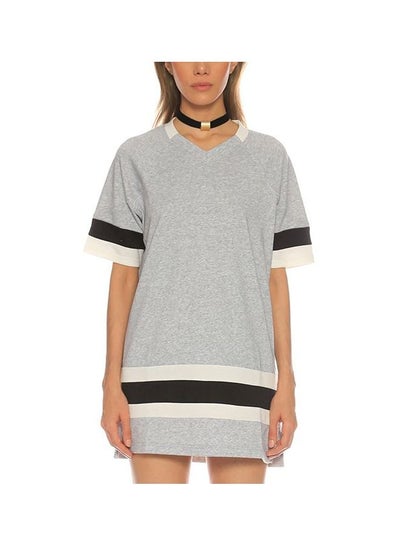 Buy V-Neck Short Sleeve Mini Dress Grey/White/Black in Saudi Arabia