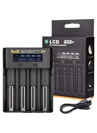 Buy 4-Slot D4 LCD Battery Charger With USB Cable Black/Silver in Saudi Arabia