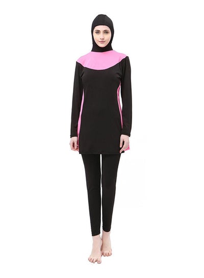 Buy Plus Conservative Block Hooded Burkini Black/Pink in Saudi Arabia