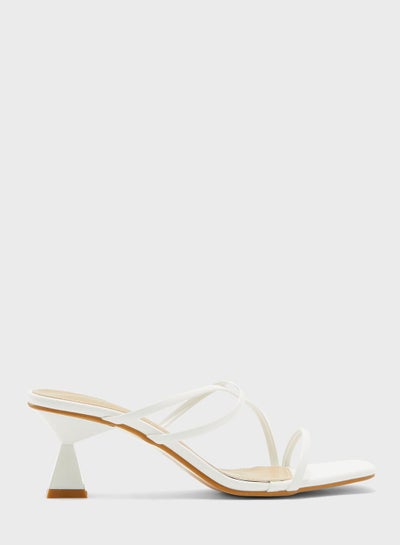 Buy Flared Heel Strappy Sandals Brown/White in UAE