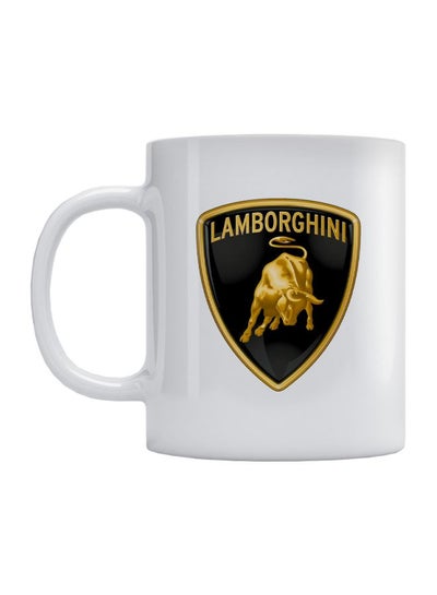 Buy Lamborghini Logo Printed Coffee Mug White/Black/Gold 350ml in UAE