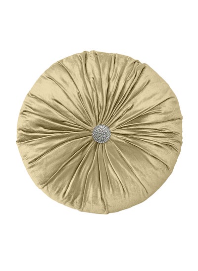 Buy Velvet Round Decorative Cushion Beige 40x40cm in Saudi Arabia