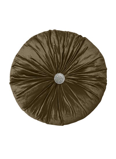 Buy Velvet Round Decorative Cushion Dark Brown 40x40cm in Saudi Arabia