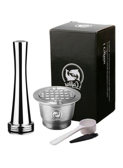 Buy 4-Piece Stainless Steel Refillable Coffee Capsule With Coffee Filter Set Silver/White/Black 3.67x2.69centimeter in UAE