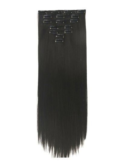 Buy 7-Piece Stylish Straight Long Hair Wig Set With Pin 02 Black 24inch in UAE