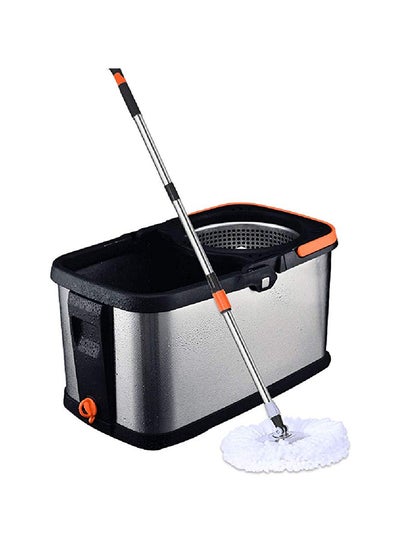 Buy 3 Piece 360 Degree Rotating Magic Spin Mop And Bucket Set Silver/Black 18x47x 28cm in Saudi Arabia