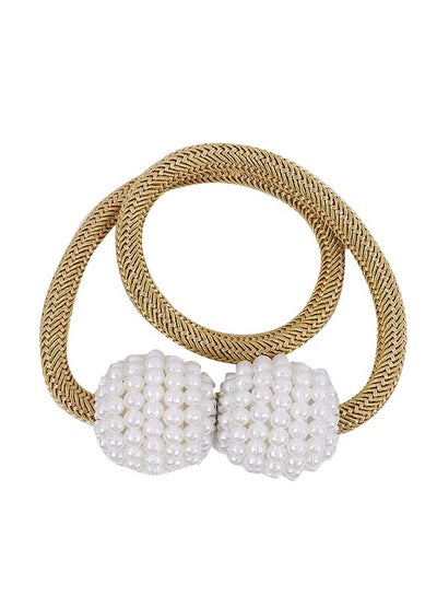 Buy 2-Piece Pearl Design Magnetic Curtain Holder Gold/White in UAE